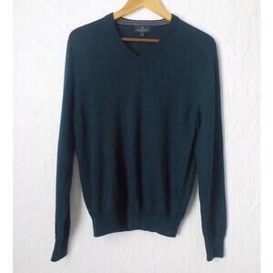 Brooks Brothers Green Sweater Extra Fine Merino Wool Men Small V-Neck *hole*